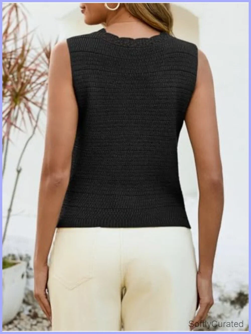 Sleeveless V Neck Cropped Button Down Sweater Vest Top